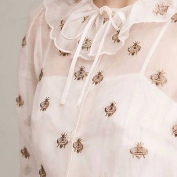 Gucci vibes! Rare Anthropologie X Orla Kiely Buzzing Bee Silk Top - Picture 3 of 7